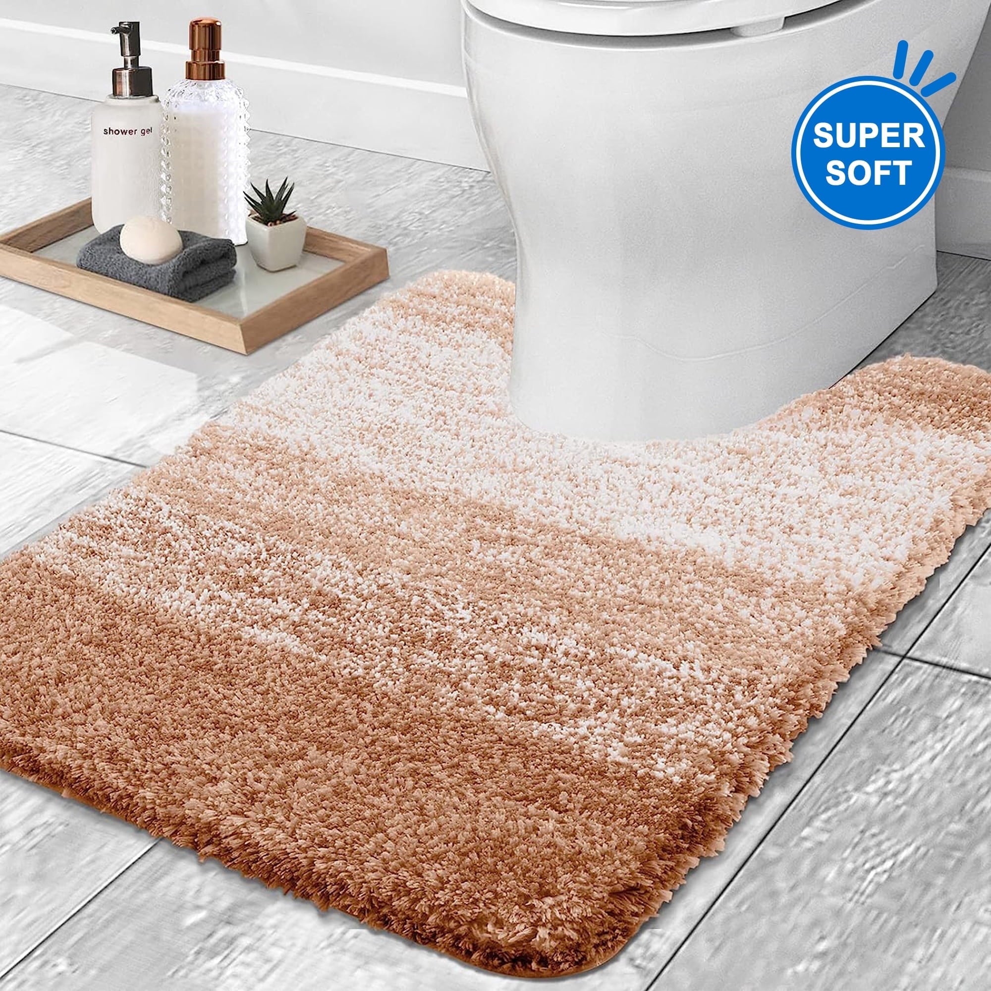 Evlmd Toilet Rugs,Soft and Absorbent Contour Bathroom Mats, Non-Slip