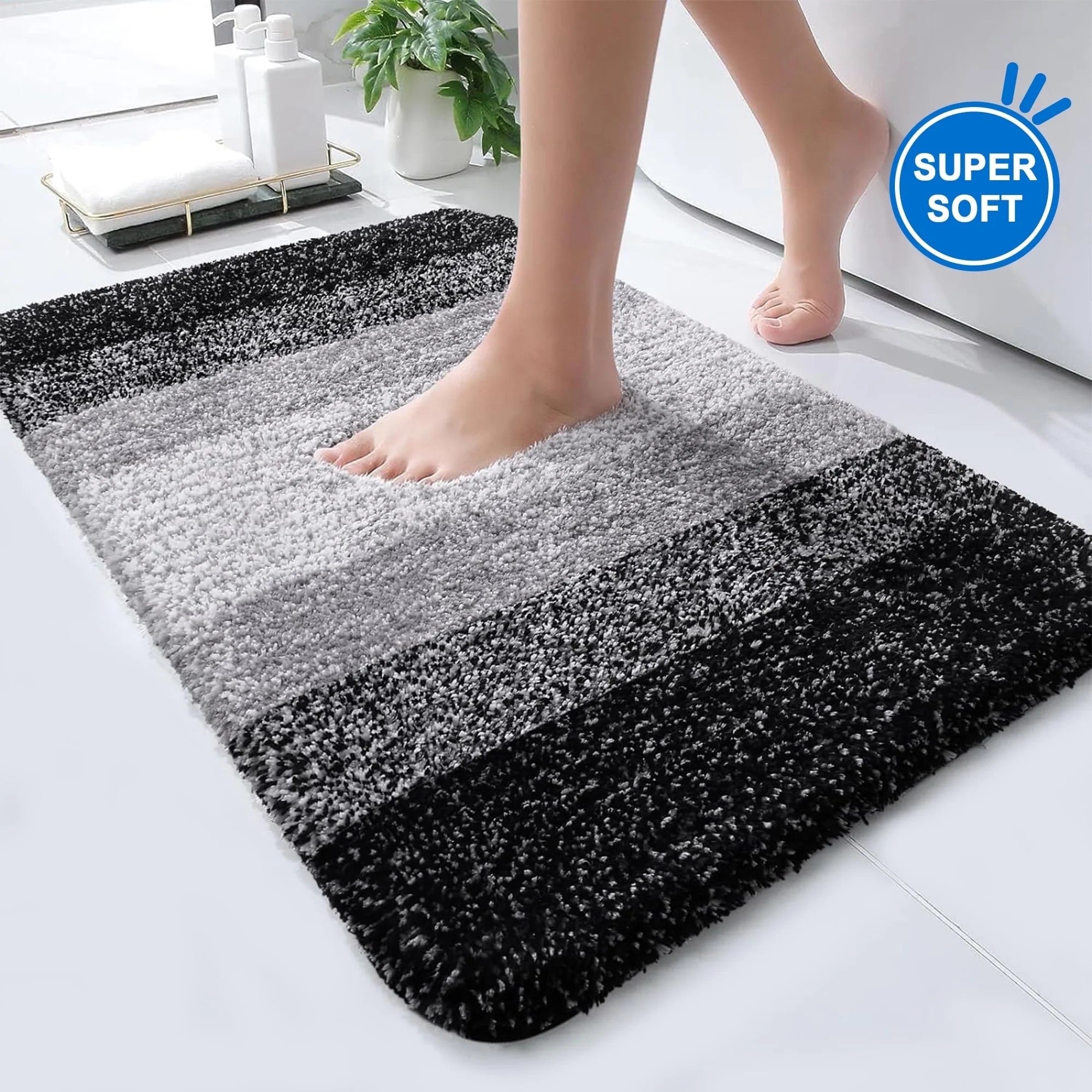 Evlmd Bathroom Rug, Large Bath Rug for Bathroom Floor Non-Slip, Super Elastic Soft Easier to Dry Bath Shower Mat Runner, Machine Washable Bath Mat