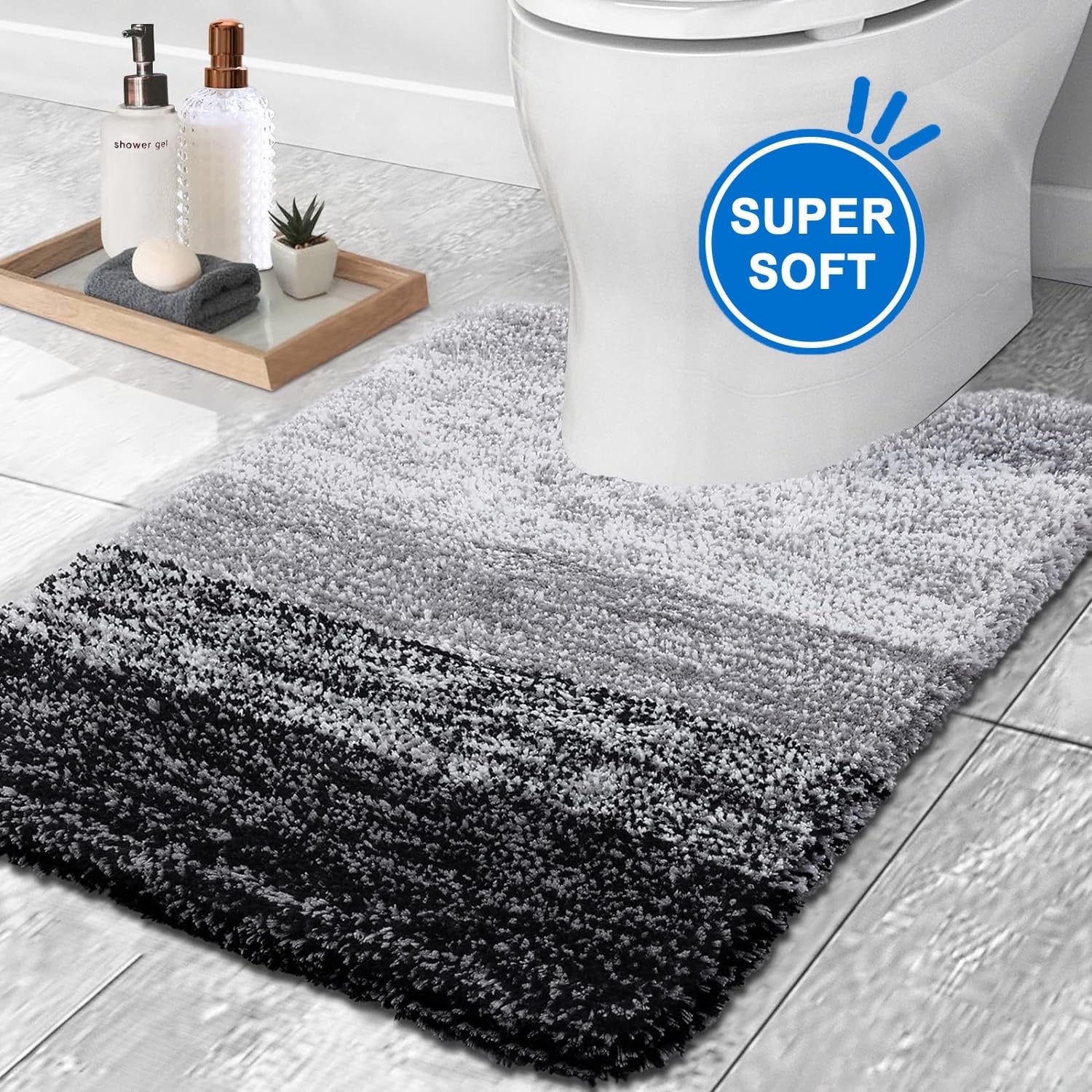 Evlmd Toilet Rugs,Soft and Absorbent Contour Bathroom Mats, Non-Slip