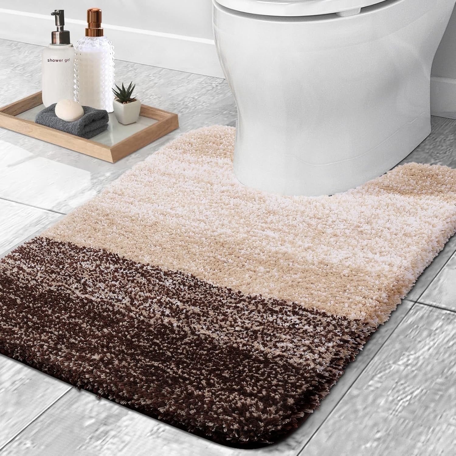 Evlmd Toilet Rugs,Soft and Absorbent Contour Bathroom Mats, Non-Slip