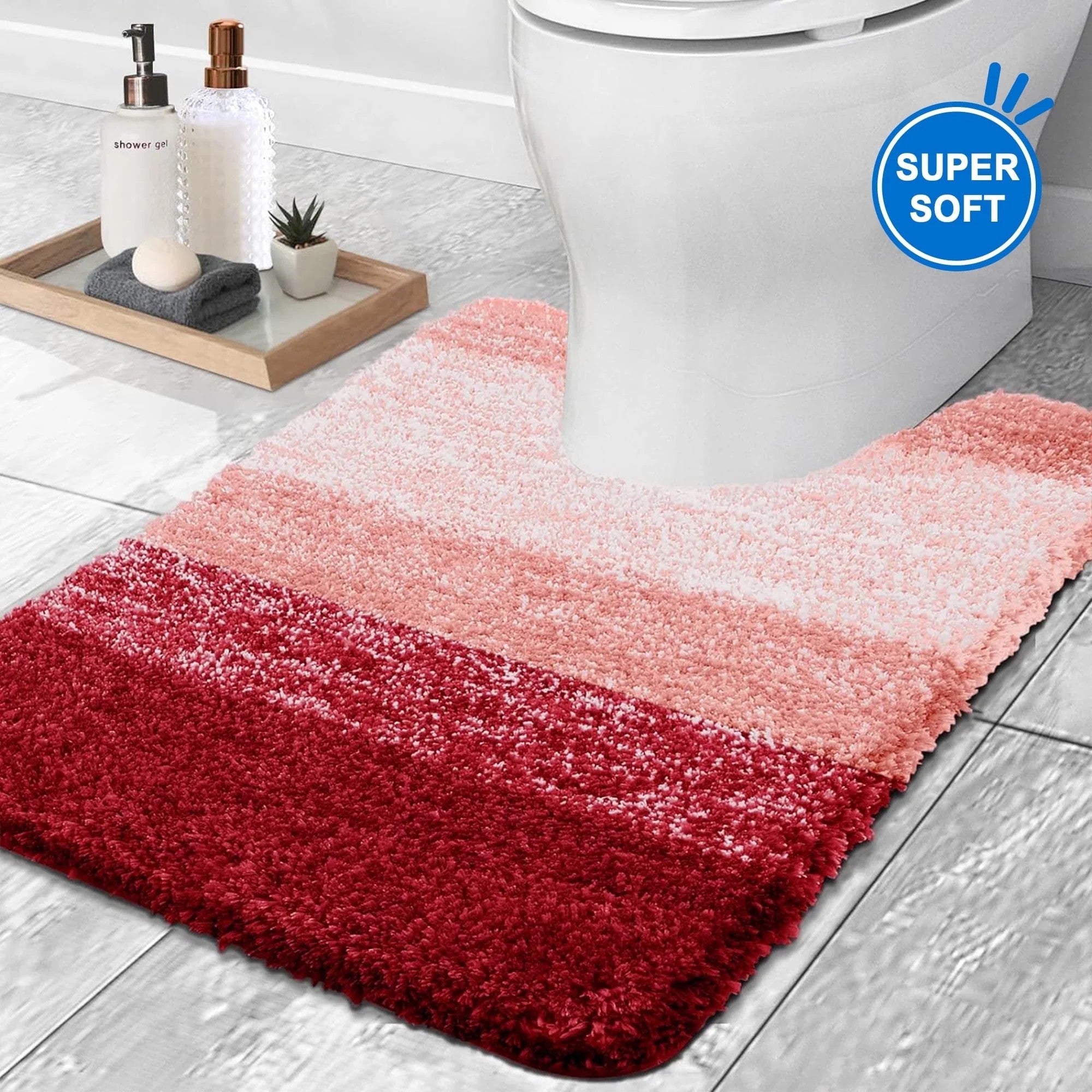 Evlmd Toilet Rugs,Soft and Absorbent Contour Bathroom Mats, Non-Slip