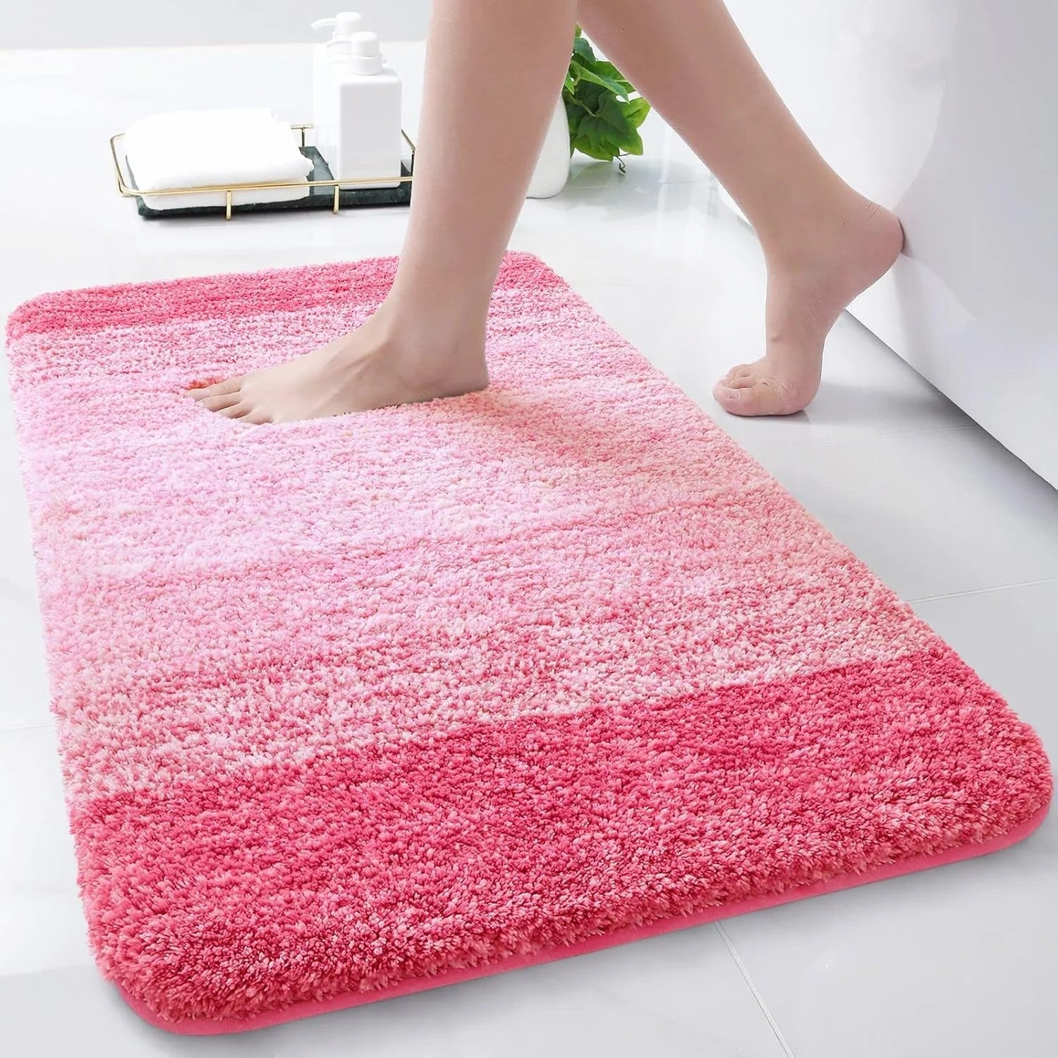 Evlmd Bathroom Rug, Large Bath Rug for Bathroom Floor Non-Slip, Super Elastic Soft Easier to Dry Bath Shower Mat Runner, Machine Washable Bath Mat