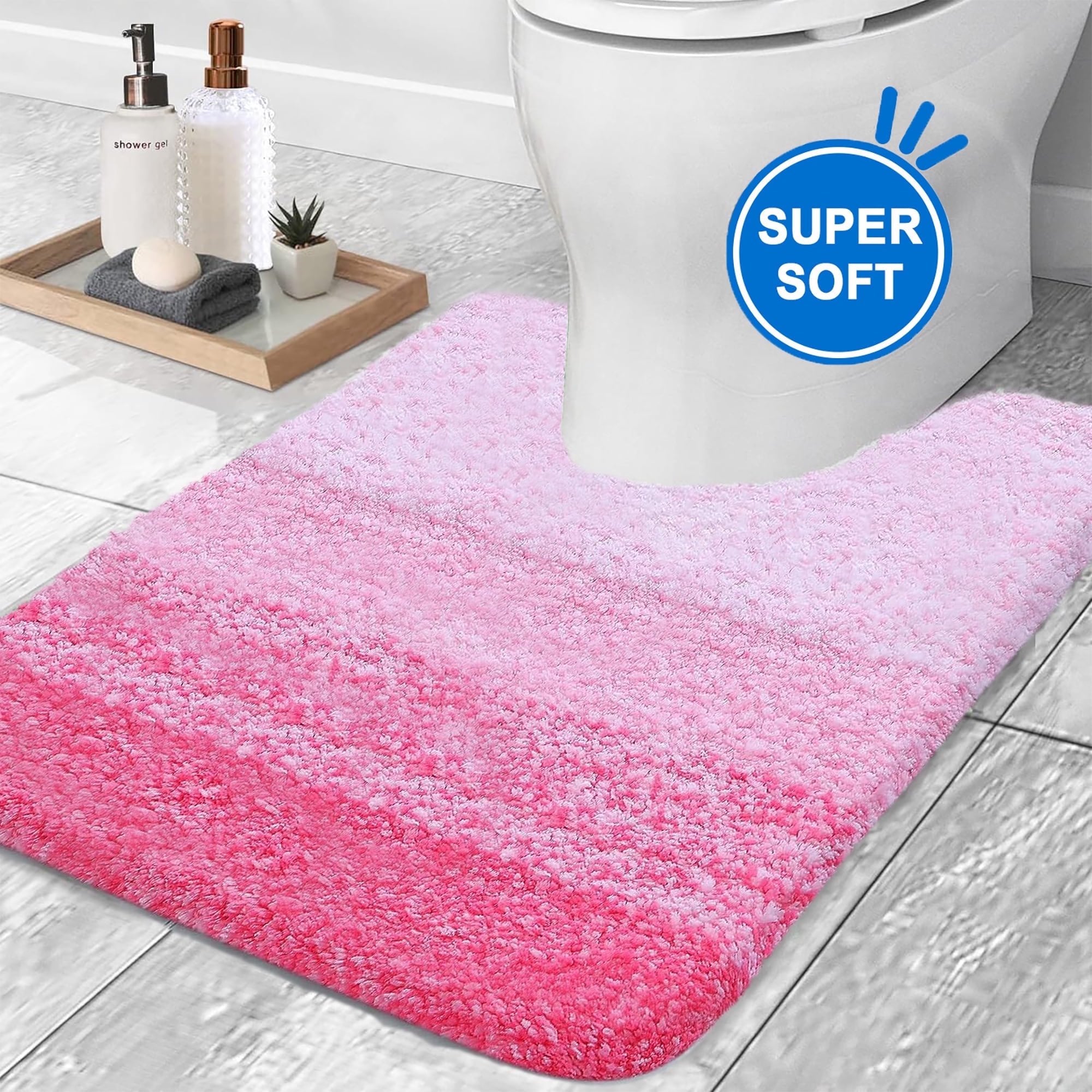 Evlmd Toilet Rugs,Soft and Absorbent Contour Bathroom Mats, Non-Slip