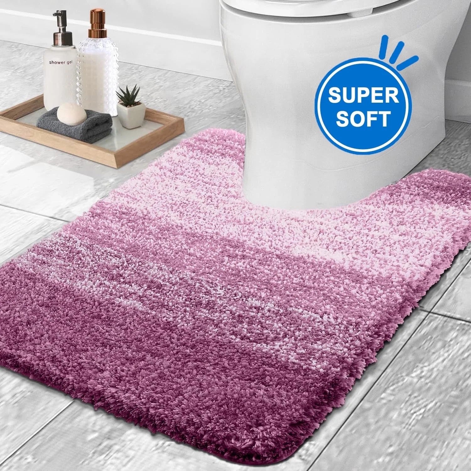 Evlmd Toilet Rugs,Soft and Absorbent Contour Bathroom Mats, Non-Slip